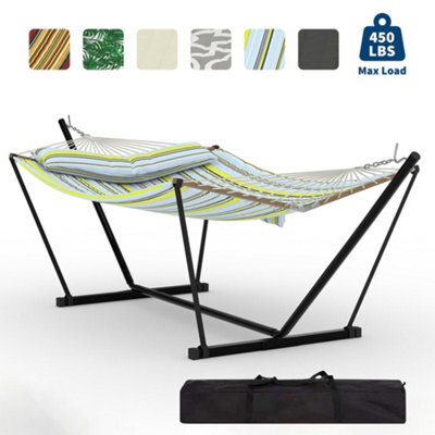 Hammock With Stand, V-Shaped Spread Bar, 450Lbs Capacity, Padded Hammock With Carry Bag, For Patio Backyard Poolside - image 1