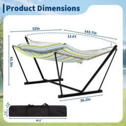 Hammock With Stand, V-Shaped Spread Bar, 450Lbs Capacity, Padded Hammock With Carry Bag, For Patio Backyard Poolside - thumbnail 5
