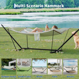Hammock With Stand, V-Shaped Spread Bar, 450Lbs Capacity, Padded Hammock With Carry Bag, For Patio Backyard Poolside - thumbnail 6