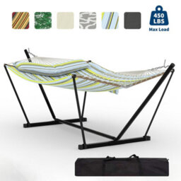 Hammock With Stand, V-Shaped Spread Bar, 450Lbs Capacity, Padded Hammock With Carry Bag, For Patio Backyard Poolside