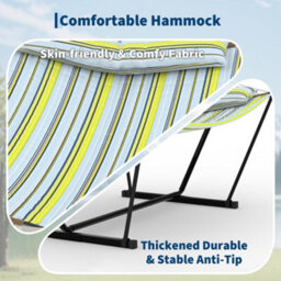 Hammock With Stand, V-Shaped Spread Bar, 450Lbs Capacity, Padded Hammock With Carry Bag, For Patio Backyard Poolside - thumbnail 2