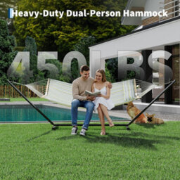 Hammock With Stand, V-Shaped Spread Bar, 450Lbs Capacity, Padded Hammock With Carry Bag, For Patio Backyard Poolside - thumbnail 3