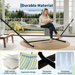 Hammock With Stand, V-Shaped Spread Bar, 450Lbs Capacity, Padded Hammock With Carry Bag, For Patio Backyard Poolside - thumbnail 8