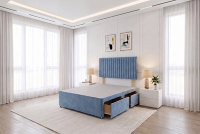 Knight Sleep Emily Light Blue Plush 6Ft Divan Bed Base With 2 Drawers & Headboard - Super King - image 1
