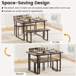 Gainoom 4-Piece Dining Table Set For 4 Wooden Rectangular Kitchen Table Industrial Dinette Furniture - thumbnail 7