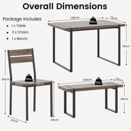Gainoom 4-Piece Dining Table Set For 4 Wooden Rectangular Kitchen Table Industrial Dinette Furniture - thumbnail 2