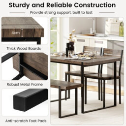 Gainoom 4-Piece Dining Table Set For 4 Wooden Rectangular Kitchen Table Industrial Dinette Furniture - thumbnail 8