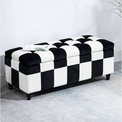 Velvet Ottoman Storage Bench Seat Chest Padded Bedroom Living Room - image 1