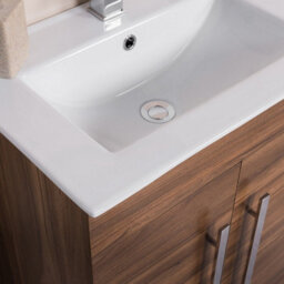 Rinse Bathrooms Walnut 600mm Bathroom Vanity Unit & Basin Cabinet Soft Closing 2 Doors Sink Storage Furniture Hinges - thumbnail 4