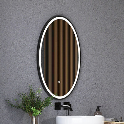 Royal Bathrooms Capri 500 X 800mm Oval Led Illuminated Framed Mirror With Demister Pad - Black - image 1