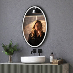 Royal Bathrooms Capri 500 X 800mm Oval Led Illuminated Framed Mirror With Demister Pad - Black - thumbnail 2