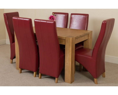 That's Furniture Kuba 125 X 80 Cm Chunky Oak Small Dining Table And 6 Chairs Dining Set With Lola Burgundy Leather Chairs - image 1