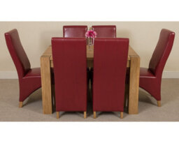 That's Furniture Kuba 125 X 80 Cm Chunky Oak Small Dining Table And 6 Chairs Dining Set With Lola Burgundy Leather Chairs - thumbnail 2