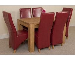 That's Furniture Kuba 125 X 80 Cm Chunky Oak Small Dining Table And 6 Chairs Dining Set With Lola Burgundy Leather Chairs - thumbnail 3