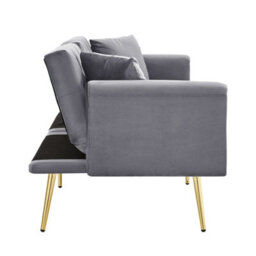 Matteo Two-Seater Velvet Sofa Bed With Adjustable Backrest And Cup Holders - Grey - thumbnail 8