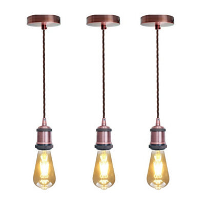 Vintage E27 Pendant Light Fitting  Copper Hanging Ceiling Lamp Kit With Twisted Fabric 2M Cable Pack Of 3 - image 1