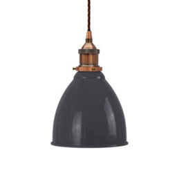 Slate Grey Classic Small Pantry Metal Painted Dome Pendant Light With Antique Copper Lamp Holder And Brown Twisted Cable - Se Home