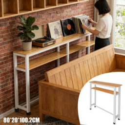 2 Tier White Slim Behind Sofa Console Table Narrow Side Table Living Room Hallway Shelf Unit - thumbnail 3