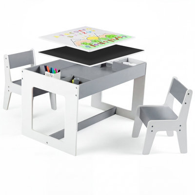 Gainoom Multifunctional Kids Grey Table & 2 Chairs Set Wooden Activity Table For Children With Removable Double-Sized Tabletop - image 1