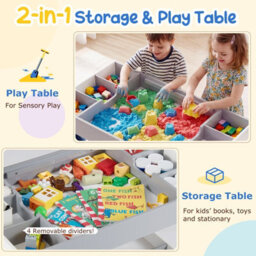 Gainoom Multifunctional Kids Grey Table & 2 Chairs Set Wooden Activity Table For Children With Removable Double-Sized Tabletop - thumbnail 6