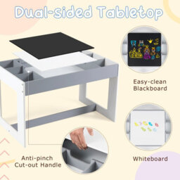 Gainoom Multifunctional Kids Grey Table & 2 Chairs Set Wooden Activity Table For Children With Removable Double-Sized Tabletop - thumbnail 7