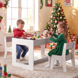 Gainoom Multifunctional Kids Grey Table & 2 Chairs Set Wooden Activity Table For Children With Removable Double-Sized Tabletop - thumbnail 4