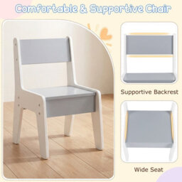 Gainoom Multifunctional Kids Grey Table & 2 Chairs Set Wooden Activity Table For Children With Removable Double-Sized Tabletop - thumbnail 8