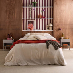 Sweeek - Set Of 2 Bedside Tables Metal And Wood Decor 1 Door 1 Niche Grey And Walnut - Ashton - thumbnail 3