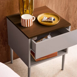Sweeek - Set Of 2 Bedside Tables Metal And Wood Decor 1 Door 1 Niche Grey And Walnut - Ashton - thumbnail 7