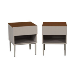 Sweeek - Set Of 2 Bedside Tables Metal And Wood Decor 1 Door 1 Niche Grey And Walnut - Ashton - thumbnail 2
