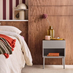 Sweeek - Set Of 2 Bedside Tables Metal And Wood Decor 1 Door 1 Niche Grey And Walnut - Ashton - thumbnail 6