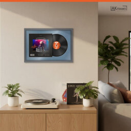 "AK Frames 25X17"" Dark Grey Modern Vinyl Record Frame With Pompadour Mount For 12 Inch Lp Cover & Disc - Overlapped Design" - thumbnail 5