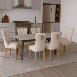 Neo Studded Natural Velvet Dining Chairs With Ring Knocker Detail X6 - thumbnail 1