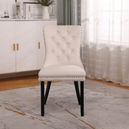 Neo Studded Natural Velvet Dining Chairs With Ring Knocker Detail X6 - thumbnail 3