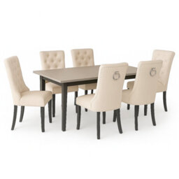 Neo Studded Natural Velvet Dining Chairs With Ring Knocker Detail X6 - thumbnail 2