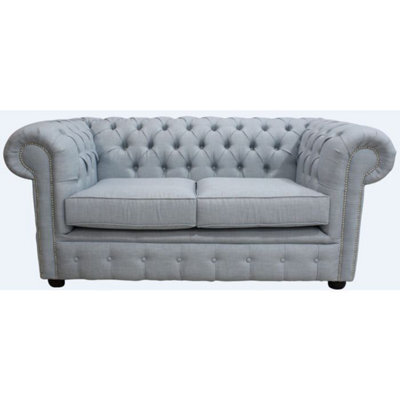 Chesterfield 2 Seater Sofa Charles Sky Blue Linen Fabric In Classic Style - image 1