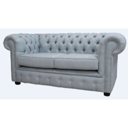 Chesterfield 2 Seater Sofa Charles Sky Blue Linen Fabric In Classic Style - thumbnail 3