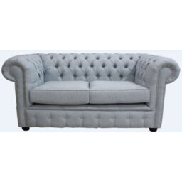 Chesterfield 2 Seater Sofa Charles Sky Blue Linen Fabric In Classic Style - thumbnail 1