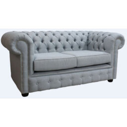 Chesterfield 2 Seater Sofa Charles Sky Blue Linen Fabric In Classic Style - thumbnail 2