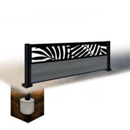 Easycomposite 2Ft Composite Fence Panel & Aluminium Post Sunken In Ground - Anthracite Boards & Leafy Topper Trellis
