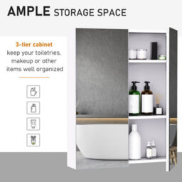 Homcom 60X75Cm Mirror Cabinet Wall Mount Storage Organizer Door Adjustable Shelf - thumbnail 5