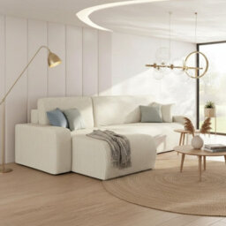 Piano L Shape Corduroy Corner Sofa Bed With Storage Soft Cord Fabric Modern Living Room Settee Stylish Comfortable Cream - thumbnail 2