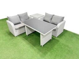 Fimous 4 Pieces Outdoor Pe Rattan Sofa Set Patio Garden Furniture Sets With Cushions Side Table Light Grey - thumbnail 1