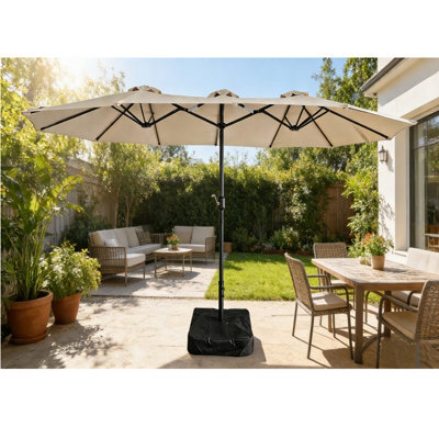 Gr8 Garden 4.6M Patio Parasol Large Double Sided Garden Umbrella Crank Handle Base Beige - image 1
