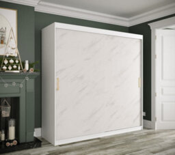 Arte Elegant White Geneva T Sliding Door Wardrobe W2000mm H2000mm D620mm - Modern Design, Gold Handles, Extensive Storage - thumbnail 2