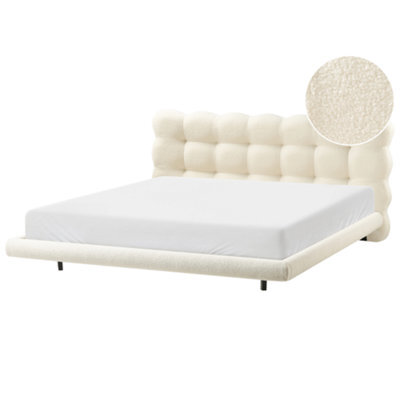 Beliani Bed Boucle Soulisse 180 X 200 Cm (Eu Super King) Off-White - image 1