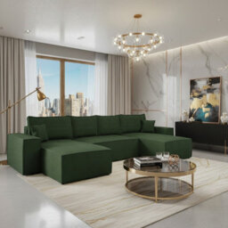 Malaga U Mdf Corner Sofa Bed With Dl Pull Out Seat Storage For Living Room Freestanding Back 370X181X94Cm Green - thumbnail 1