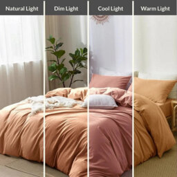 Ameha Plain Dyed Duvet Cover Complete Set With Matching Fitted Sheet & Pillowcase Microfiber Super King Peach - thumbnail 3