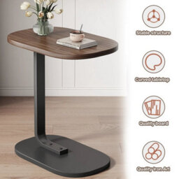 Black Walnut C-Shaped Compact Sofa Side End Table Coffee Laptop Table Living Room Bedroom - thumbnail 3