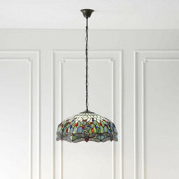 Tiffany Glass Hanging Ceiling Pendant Light Blue Dragonfly 3 Lamp Shade I00110 - thumbnail 5